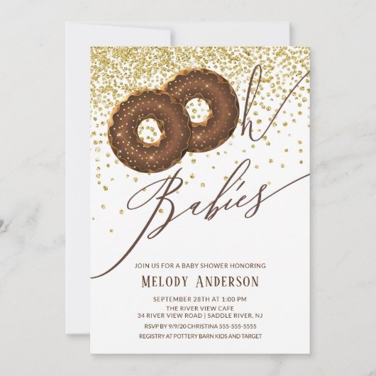 Chocolate Donut Oh Babies Twins Baby shower Kaart (Voorkant)