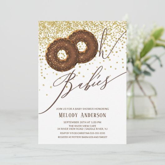 Chocolate Donut Oh Babies Twins Baby shower Kaart (Staand voorkant)