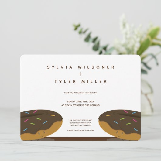 Chocolate Donuts Sprinkles Weddenschap White Brown Kaart (Staand voorkant)