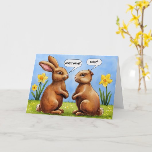 Chocolate Easter Bunnies Humor Kaart (Gele Bloem)