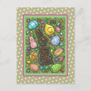 CHOCOLATE EASTER BUNNY, CHICK, EGGS, JELLY BEANS FEESTDAGENKAART
