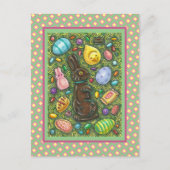 CHOCOLATE EASTER BUNNY, CHICK, EGGS, JELLY BEANS FEESTDAGENKAART (Voorkant)