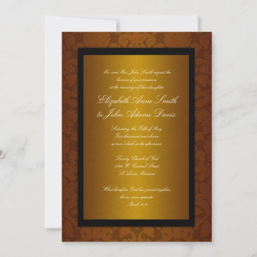 Chocolate Foil Damask Wedding Invitation Kaart (Voorkant)