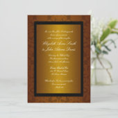 Chocolate Foil Damask Wedding Invitation Kaart (Staand voorkant)
