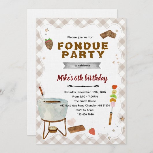 Chocolate Fondue Invitation Kaart (Voorkant / Achterkant)
