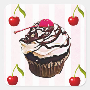Chocolate Frosted Cupcake en Stickers van kersen