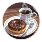 Chocolate Frosted Donut and Coffee  Keramische Knop (Voorkant)