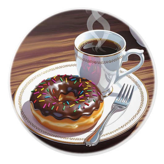 Chocolate Frosted Donut and Coffee  Keramische Knop (Voorkant)