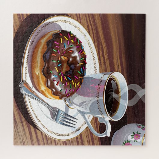 Chocolate Frosted Donut and Coffee Legpuzzel (Horizontaal)