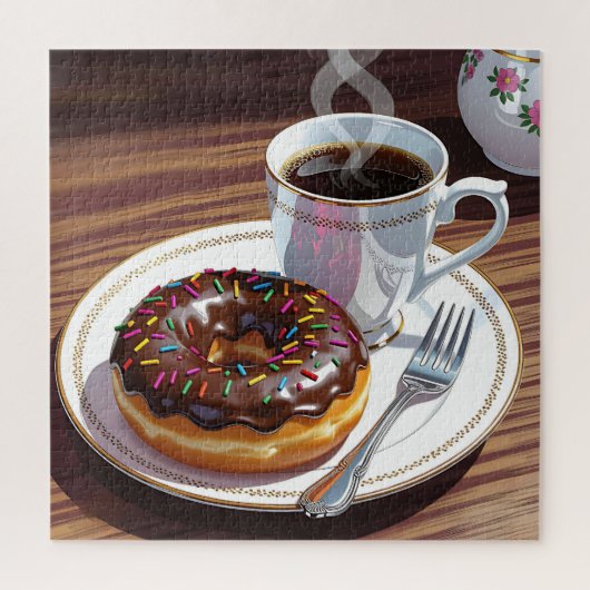 Chocolate Frosted Donut and Coffee Legpuzzel (Verticaal)