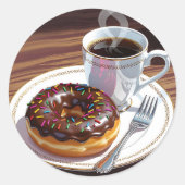 Chocolate Frosted Donut and Coffee  Ronde Sticker (Voorkant)
