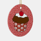 Chocolate Fudge Cupcake met Cherry Keramisch Ornament (Rechts)