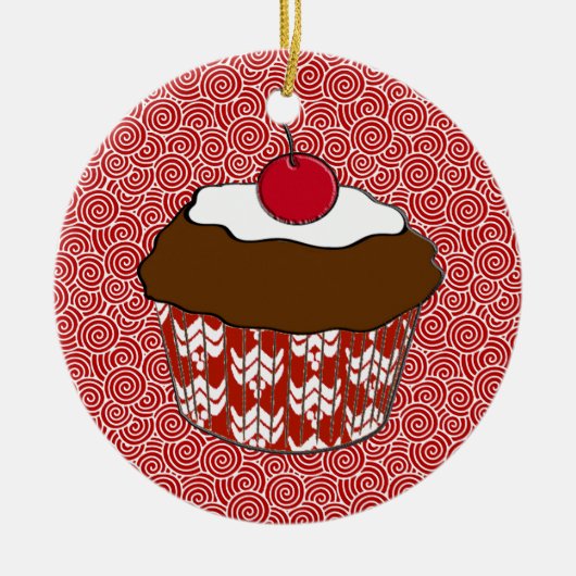 Chocolate Fudge Cupcake met Cherry Keramisch Ornament (Voorkant)