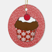 Chocolate Fudge Cupcake met Cherry Keramisch Ornament (Links)