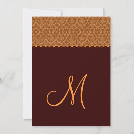 Chocolate Gold  Damask Wedding Monogram Kaart (Achterkant)