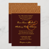Chocolate Gold Damask Wedding Monogram Kaart (Voorkant / Achterkant)