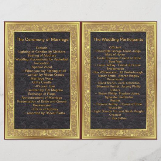 Chocolate Gold Deluxe Wedding Programme (Achterkant)