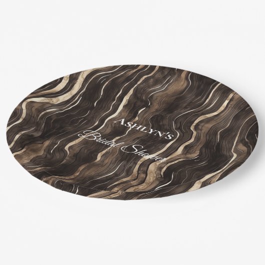 Chocolate Gold Swirls Bloemen Vrijgezellenfeest Papieren Bordje (Gekanteld)