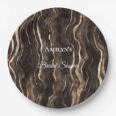 Chocolate Gold Swirls Bloemen Vrijgezellenfeest Papieren Bordje (Voorkant)