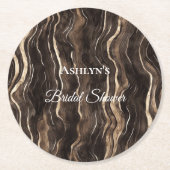 Chocolate Gold Swirls Bloemen Vrijgezellenfeest Ronde Kartonnen Onderzetter (Voorkant)