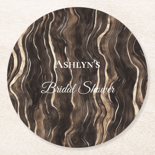 Chocolate Gold Swirls Bloemen Vrijgezellenfeest Ronde Kartonnen Onderzetter (Voorkant)