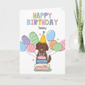 Chocolate Goldendoodle Dog Happy Birthday Kaart (Voorkant)