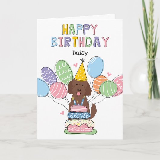 Chocolate Goldendoodle Dog Happy Birthday Kaart (Voorkant)
