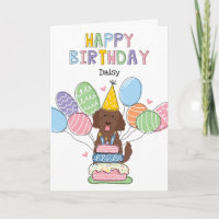 Chocolate Goldendoodle Dog Happy Birthday Kaart