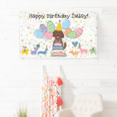 Chocolate Goldendoodle Hond Verjaardagsfeestje Spandoek (Insitu)