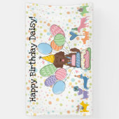Chocolate Goldendoodle Hond Verjaardagsfeestje Spandoek (Verticaal)