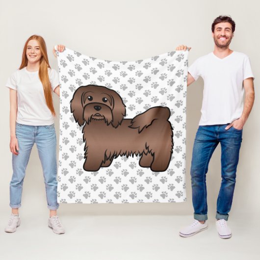 Chocolate Havanese Cute Cartoon Dog Illustratie Fleece Deken (In situ)