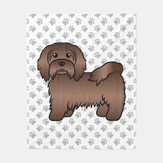 Chocolate Havanese Cute Cartoon Dog Illustratie Fleece Deken (Voorkant)