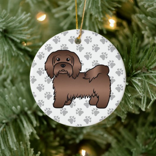 Chocolate Havanese Cute Cartoon Dog Illustratie Keramisch Ornament (Boom)
