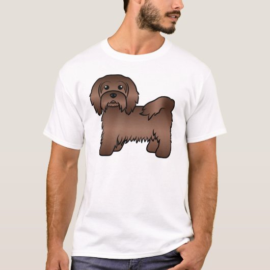 Chocolate Havanese Cute Cartoon Dog Illustratie T-shirt (Voorkant)