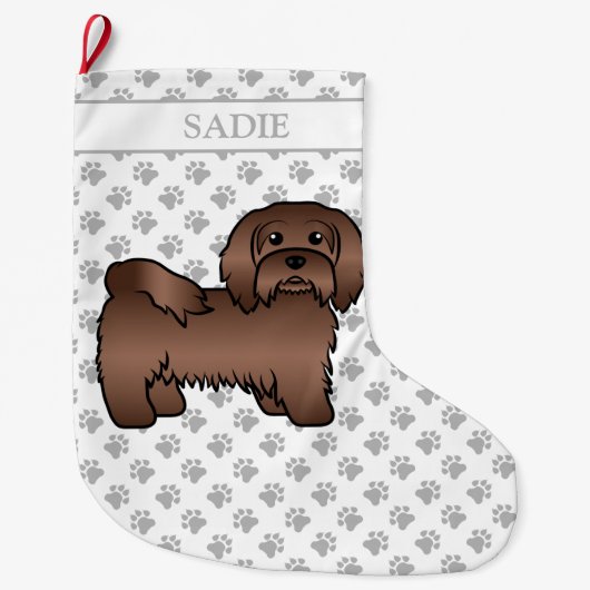 Chocolate Havanese Cute Cartoon Dog & Name Grote Kerstsok (Voorkant)