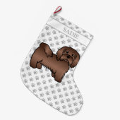 Chocolate Havanese Cute Cartoon Dog & Name Grote Kerstsok (Voorkant (Hangend))