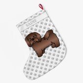 Chocolate Havanese Cute Cartoon Dog & Name Grote Kerstsok (Achterkant (Hangend))