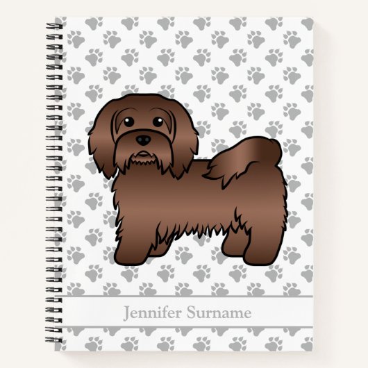 Chocolate Havanese Cute Cartoon Dog & Name Notitieboek (Voorkant)