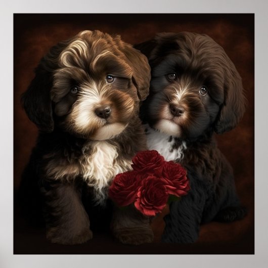 Chocolate Havanese Puppies Wall Afdrukken van Hava Poster (Voorkant)