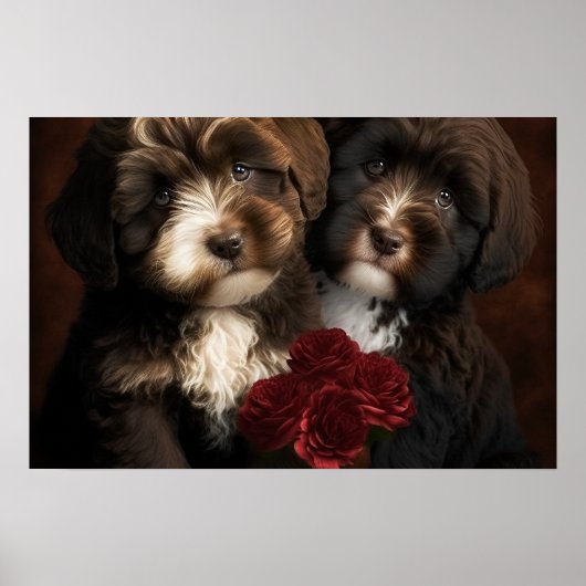 Chocolate Havanese Puppies Wall Afdrukken van Hava Poster (Voorkant)