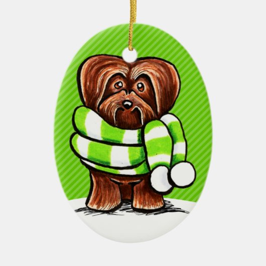 Chocolate Havanese Winter Scarf Keramisch Ornament (Voorkant)