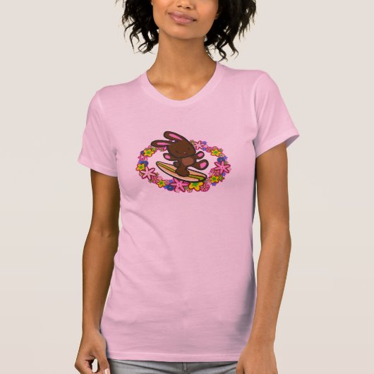 Chocolate Hawaiian Surfing Bunny Cartoon Roze T-shirt (Voorkant)