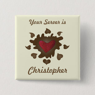 Chocolate Heart Employee Badge Vierkante Button 5,1 Cm
