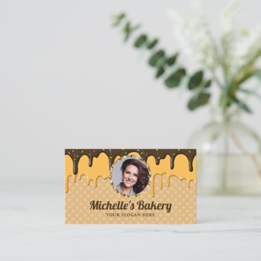 Chocolate Iccingdruppels voor gebak Chef-fotobakke Visitekaartje (Staand voorkant)
