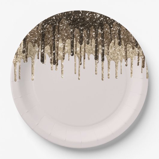 Chocolate Ice Cream Glitter Drips Verjaardag Papieren Bordje (Voorkant)