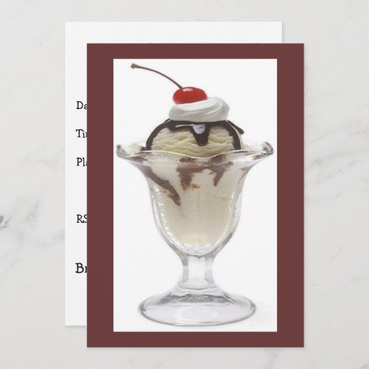 Chocolate Ice Cream Sundae Party-uitnodiging Kaart (Voorkant / Achterkant)