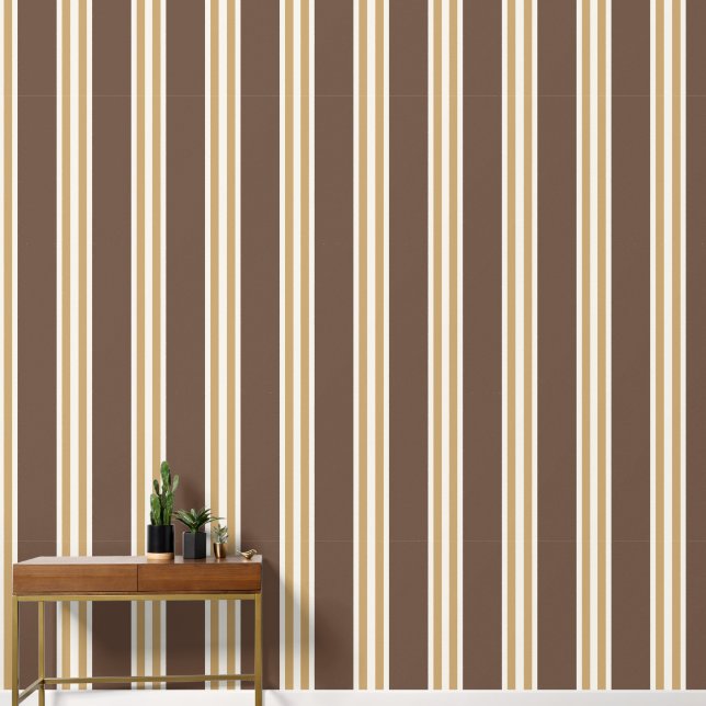 Chocolate & Khaki Double Rugby Stripe  Behang (Hal)