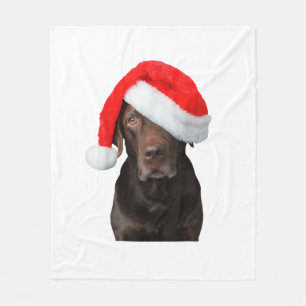Chocolate Lab Afbeelding Santa Hat Schattigee Hond Fleece Deken