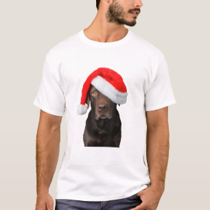 Chocolate Lab Afbeelding Santa Hat Schattigee Hond T-shirt