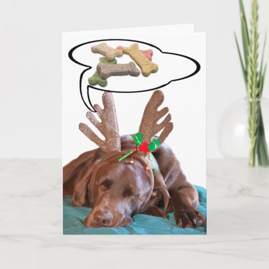 Chocolate Lab Antlers behandelt foto op maat Feestdagen Kaart (Voorkant)